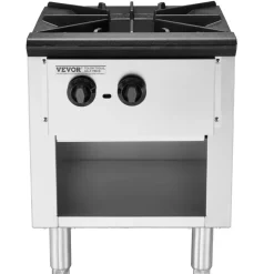 VEVOR Commercial Gas Stove with Cabinet, Propane and Natural Gas Countertop Cooking Stove Range, Stainless Steel Gas Hot Plate, Commercial Cooking Equipment for Restaurant, 90,000 BTU