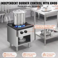 VEVOR Commercial Gas Stove with Cabinet, Propane and Natural Gas Countertop Cooking Stove Range, Stainless Steel Gas Hot Plate, Commercial Cooking Equipment for Restaurant, 90,000 BTU
