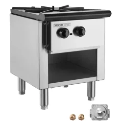 VEVOR Commercial Gas Stove with Cabinet, Propane and Natural Gas Countertop Cooking Stove Range, Stainless Steel Gas Hot Plate, Commercial Cooking Equipment for Restaurant, 90,000 BTU