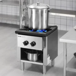 VEVOR Commercial Gas Stove with Cabinet, Propane and Natural Gas Countertop Cooking Stove Range, Stainless Steel Gas Hot Plate, Commercial Cooking Equipment for Restaurant, 90,000 BTU