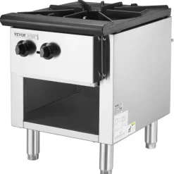 VEVOR Commercial Gas Stove with Cabinet, Propane and Natural Gas Countertop Cooking Stove Range, Stainless Steel Gas Hot Plate, Commercial Cooking Equipment for Restaurant, 90,000 BTU