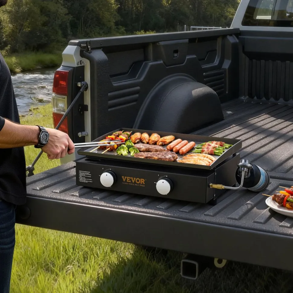 VEVOR Commercial Griddle, 22.4" Heavy Duty Manual Flat Top Griddle, Countertop Gas Grill with Non-Stick Cooking Plate, Countertop Gas Griddle, H-Shaped Burner Restaurant Portable Grill, 13,000 BTU