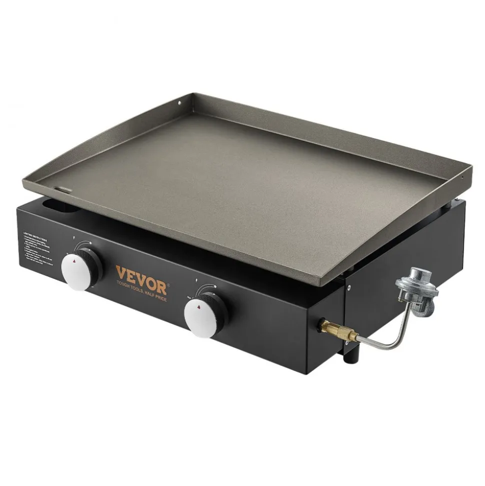 VEVOR Commercial Griddle, 22.4" Heavy Duty Manual Flat Top Griddle, Countertop Gas Grill with Non-Stick Cooking Plate, Countertop Gas Griddle, H-Shaped Burner Restaurant Portable Grill, 13,000 BTU