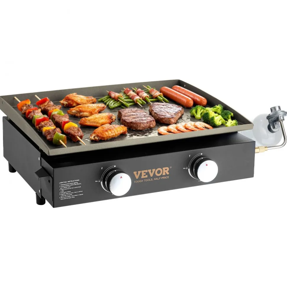 VEVOR Commercial Griddle, 22.4" Heavy Duty Manual Flat Top Griddle, Countertop Gas Grill with Non-Stick Cooking Plate, Countertop Gas Griddle, H-Shaped Burner Restaurant Portable Grill, 13,000 BTU