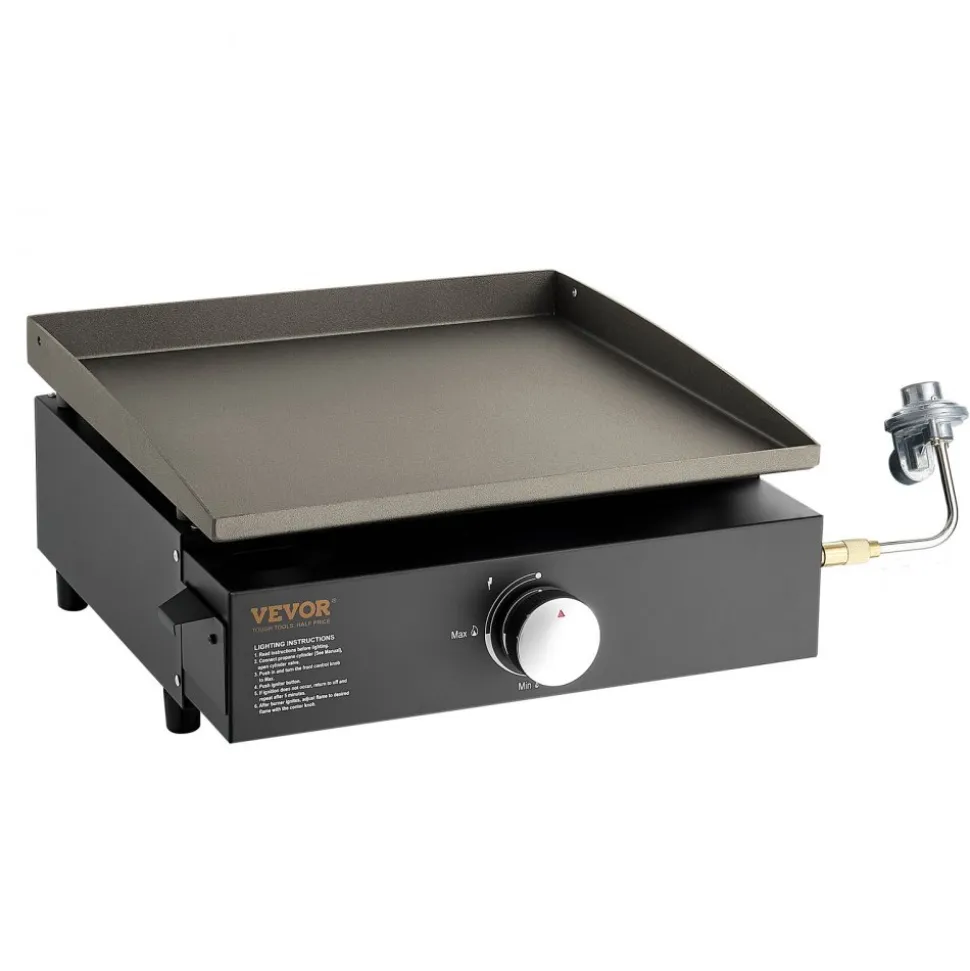 VEVOR Commercial Griddle, 16.9" Heavy Duty Manual Flat Top Griddle, Countertop Gas Grill with Non-Stick Cooking Plate, Steel Natural Gas Griddle, 2-Burners Restaurant Portable Grill - 22,000 BTU