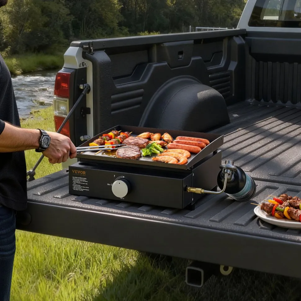 VEVOR Commercial Griddle, 16.9" Heavy Duty Manual Flat Top Griddle, Countertop Gas Grill with Non-Stick Cooking Plate, Steel Natural Gas Griddle, 2-Burners Restaurant Portable Grill - 22,000 BTU