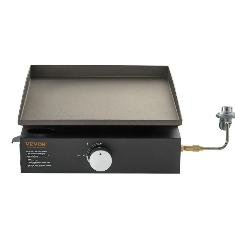 VEVOR Commercial Griddle, 16.9" Heavy Duty Manual Flat Top Griddle, Countertop Gas Grill with Non-Stick Cooking Plate, Steel Natural Gas Griddle, 2-Burners Restaurant Portable Grill - 22,000 BTU