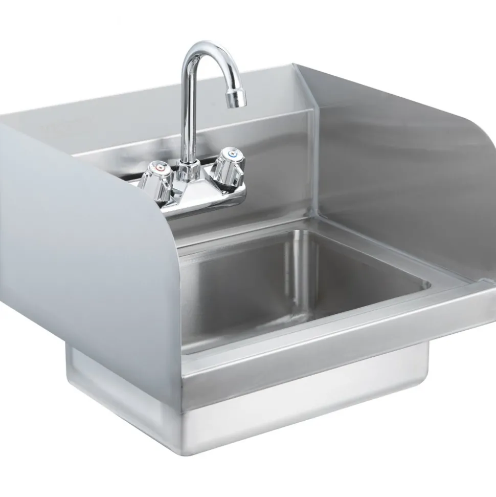 VEVOR Commercial Hand Sink with Faucet and Side Splash, Stainless Steel Sink for Washing, Small Hand Washing Sink, Wall Mount Hand Basin for Restaurant, Kitchen, Bar, Garage and Home, 17x12.8 inch