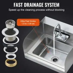 VEVOR Commercial Hand Sink with Faucet and Side Splash, Stainless Steel Sink for Washing, Small Hand Washing Sink, Wall Mount Hand Basin for Restaurant, Kitchen, Bar, Garage and Home, 17x12.8 inch
