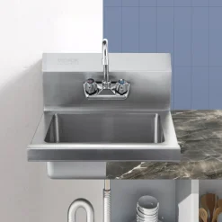 VEVOR Commercial Hand Sink with Faucet, Stainless Steel Sink for Washing, Small Hand Washing Sink, Wall Mount Hand Basin, Utility Sink for Restaurant, Kitchen, Bar, Garage and Home, 17 x 12.8 inch