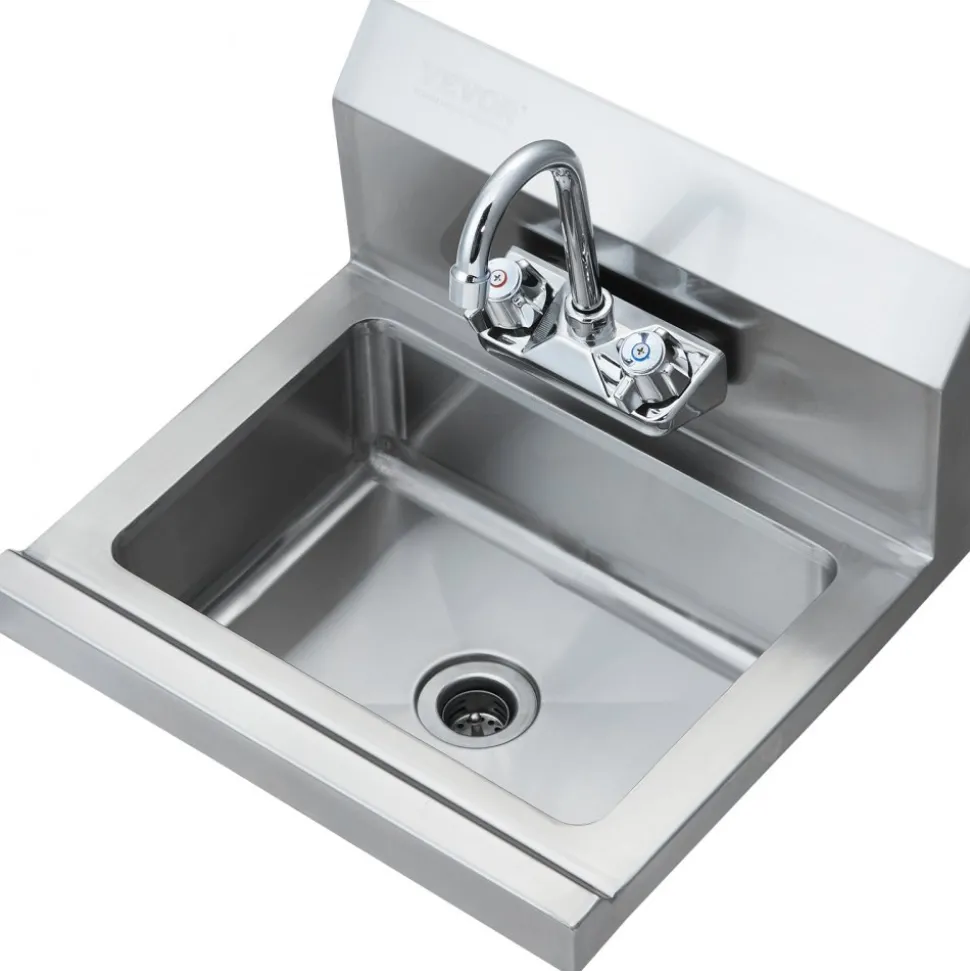VEVOR Commercial Hand Sink with Faucet, Stainless Steel Sink for Washing, Small Hand Washing Sink, Wall Mount Hand Basin, Utility Sink for Restaurant, Kitchen, Bar, Garage and Home, 17 x 12.8 inch