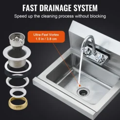 VEVOR Commercial Hand Sink with Faucet, Stainless Steel Sink for Washing, Small Hand Washing Sink, Wall Mount Hand Basin, Utility Sink for Restaurant, Kitchen, Bar, Garage and Home, 17 x 12.8 inch