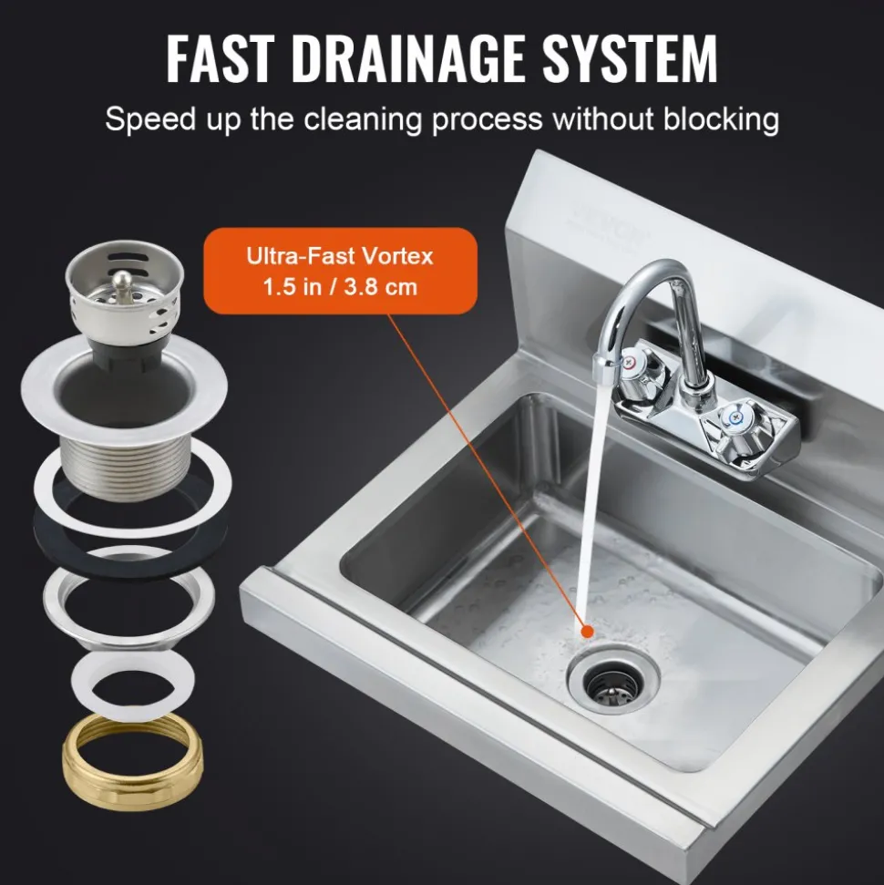 VEVOR Commercial Hand Sink with Faucet, Stainless Steel Sink for Washing, Small Hand Washing Sink, Wall Mount Hand Basin, Utility Sink for Restaurant, Kitchen, Bar, Garage and Home, 17 x 12.8 inch
