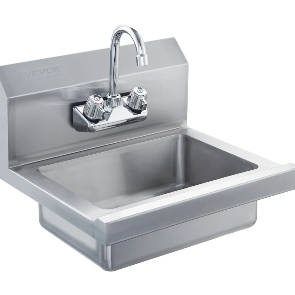 VEVOR Commercial Hand Sink with Faucet, Stainless Steel Sink for Washing, Small Hand Washing Sink, Wall Mount Hand Basin, Utility Sink for Restaurant, Kitchen, Bar, Garage and Home, 17 x 12.8 inch