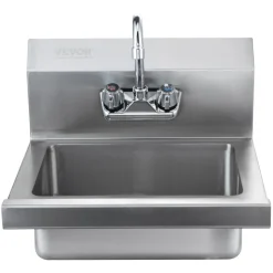 VEVOR Commercial Hand Sink with Faucet, Stainless Steel Sink for Washing, Small Hand Washing Sink, Wall Mount Hand Basin, Utility Sink for Restaurant, Kitchen, Bar, Garage and Home, 17 x 12.8 inch