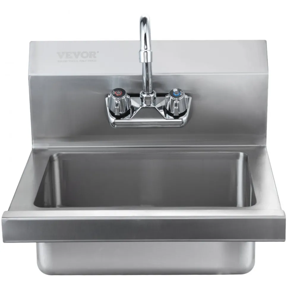 VEVOR Commercial Hand Sink with Faucet, Stainless Steel Sink for Washing, Small Hand Washing Sink, Wall Mount Hand Basin, Utility Sink for Restaurant, Kitchen, Bar, Garage and Home, 17 x 12.8 inch