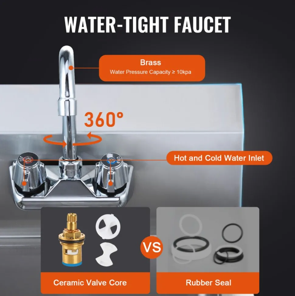 VEVOR Commercial Hand Sink with Faucet, Stainless Steel Sink for Washing, Small Hand Washing Sink, Wall Mount Hand Basin, Utility Sink for Restaurant, Kitchen, Bar, Garage and Home, 17 x 12.8 inch