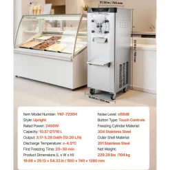 VEVOR Commercial Hard Ice Cream Machine, 2400W 3.17 to 5.28 Gallons per Hour, Gelato Hard Serve Ice Cream Maker with 10L 304 Stainless Steel Cylinder, Auto Clean LED Panel for Snack Bar Restaurants
