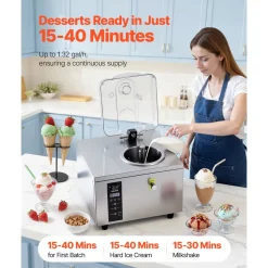 VEVOR Commercial Hard Ice Cream Machine, 500W 1.32 Gal/Hour, Gelato Hard Serve Ice Cream Maker with 2.8L 304 Stainless Steel Cylinder, Auto Clean LED Panel High Productivity for Snack Bar Restaurants