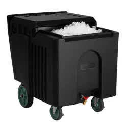 VEVOR Commercial Ice Bin, 125 lbs Portable Ice Caddy, 31.5 x 22.8 x 29 inch Insulated Ice Carrier with 4 Wheels and Sliding Lid, Large Ice Bin for Catering, Kitchens, Bistros, Restaurants, and Bars