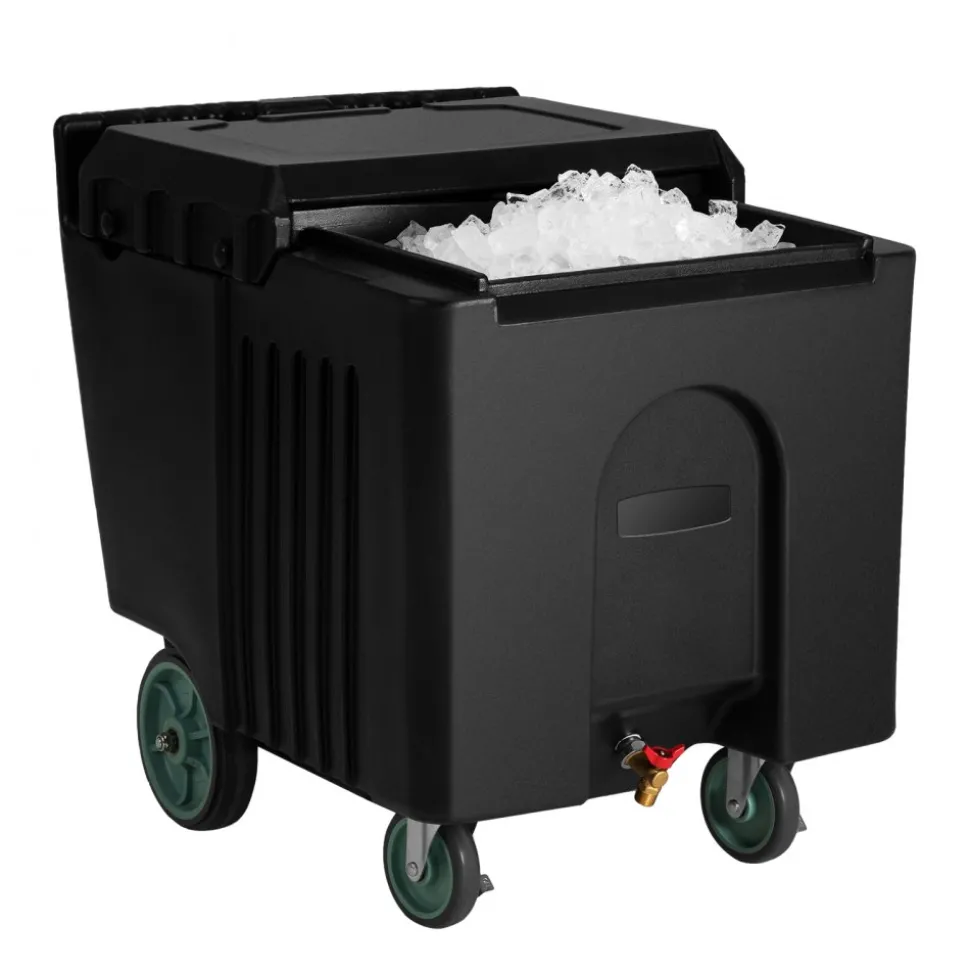 VEVOR Commercial Ice Bin, 125 lbs Portable Ice Caddy, 31.5 x 22.8 x 29 inch Insulated Ice Carrier with 4 Wheels and Sliding Lid, Large Ice Bin for Catering, Kitchens, Bistros, Restaurants, and Bars
