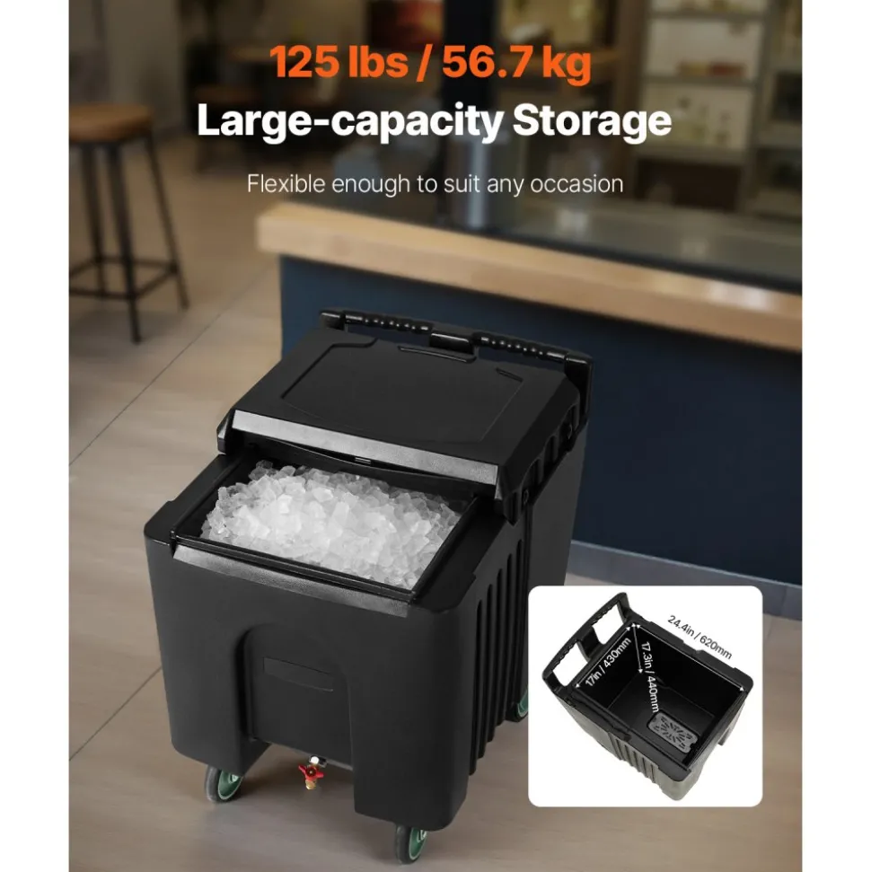 VEVOR Commercial Ice Bin, 125 lbs Portable Ice Caddy, 31.5 x 22.8 x 29 inch Insulated Ice Carrier with 4 Wheels and Sliding Lid, Large Ice Bin for Catering, Kitchens, Bistros, Restaurants, and Bars