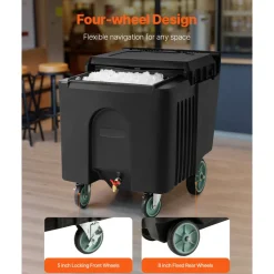 VEVOR Commercial Ice Bin, 125 lbs Portable Ice Caddy, 31.5 x 22.8 x 29 inch Insulated Ice Carrier with 4 Wheels and Sliding Lid, Large Ice Bin for Catering, Kitchens, Bistros, Restaurants, and Bars
