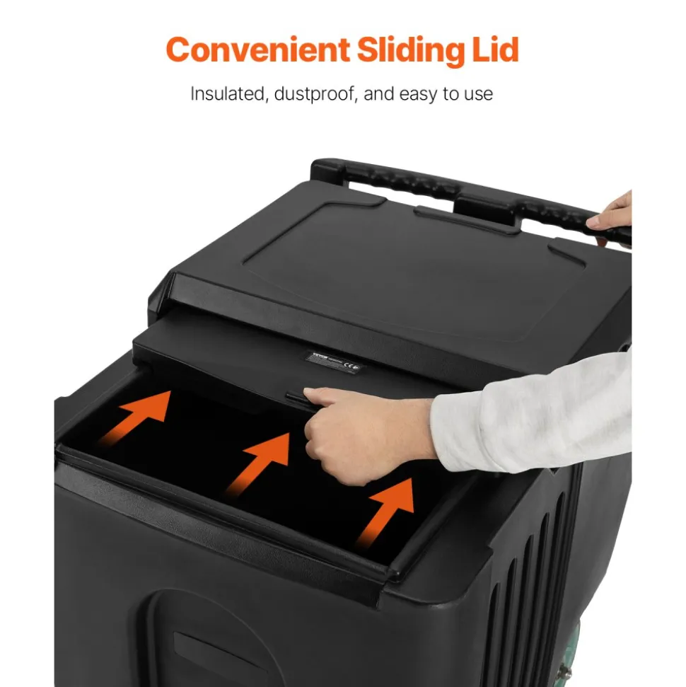 VEVOR Commercial Ice Bin, 125 lbs Portable Ice Caddy, 31.5 x 22.8 x 29 inch Insulated Ice Carrier with 4 Wheels and Sliding Lid, Large Ice Bin for Catering, Kitchens, Bistros, Restaurants, and Bars