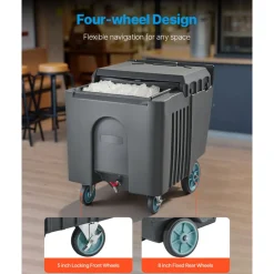 VEVOR Commercial Ice Bin, 125 lbs Portable Ice Caddy, 31.5 x 22.8 x 29 inch Insulated Ice Carrier with 4 Wheels and Flip Lid, Large Ice Bin for Catering, Kitchens, Bistros, Restaurants, and Bars