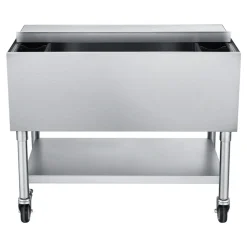 VEVOR Commercial Ice Bin, 100.7 Qt Max Capacity, 36 x 19 x 35 Inch Stainless Steel Ice Chest with Sliding Lid and Bottle Holders, Cooler Cart Cocktail Unit for Bar Restaurant Pub, NSF Certified