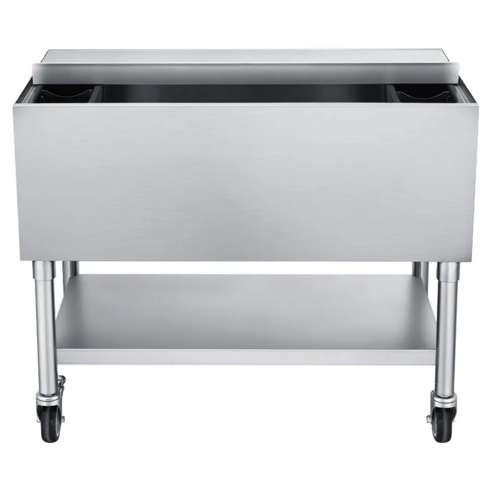 VEVOR Commercial Ice Bin, 100.7 Qt Max Capacity, 36 x 19 x 35 Inch Stainless Steel Ice Chest with Sliding Lid and Bottle Holders, Cooler Cart Cocktail Unit for Bar Restaurant Pub, NSF Certified