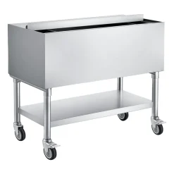 VEVOR Commercial Ice Bin, 100.7 Qt Max Capacity, 36 x 19 x 35 Inch Stainless Steel Ice Chest with Sliding Lid and Bottle Holders, Cooler Cart Cocktail Unit for Bar Restaurant Pub, NSF Certified
