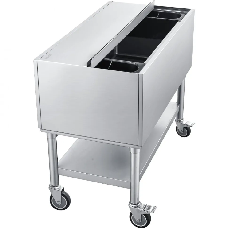 VEVOR Commercial Ice Bin, 100.7 Qt Max Capacity, 36 x 19 x 35 Inch Stainless Steel Ice Chest with Sliding Lid and Bottle Holders, Cooler Cart Cocktail Unit for Bar Restaurant Pub, NSF Certified