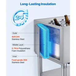 VEVOR Commercial Ice Bin, 100.7 Qt Max Capacity, 36 x 19 x 35 Inch Stainless Steel Ice Chest with Sliding Lid and Bottle Holders, Cooler Cart Cocktail Unit for Bar Restaurant Pub, NSF Certified