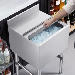 VEVOR Commercial Ice Bin, 49.4 Qt Max Capacity, 18 x 18 x 33 Inch Stainless Steel Ice Chest with Sliding Lid and Bottle Holders, Cooler Cart Cocktail Unit for Bar Restaurant Pub, NSF Certified