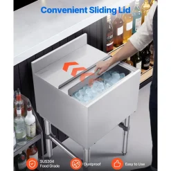 VEVOR Commercial Ice Bin, 49.4 Qt Max Capacity, 18 x 18 x 33 Inch Stainless Steel Ice Chest with Sliding Lid and Bottle Holders, Cooler Cart Cocktail Unit for Bar Restaurant Pub, NSF Certified