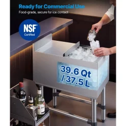 VEVOR Commercial Ice Bin, 39.6 Qt Max Capacity, 12 x 24 x 33 Inch Stainless Steel Ice Chest with Sliding Lid, 24H Long-Lasting Insulation, Cooler Cart Cocktail Unit for Bar Restaurant Pub, NSF