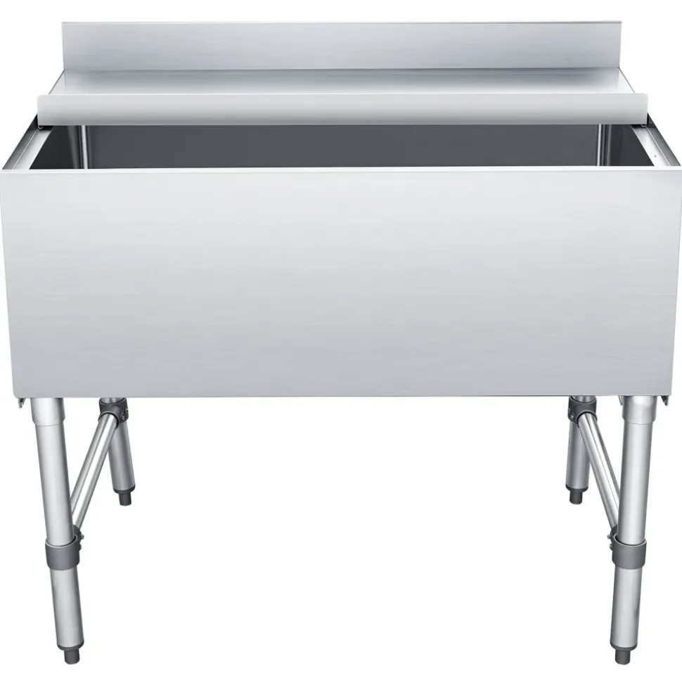 VEVOR Commercial Ice Bin, 137.4 Qt Max Capacity, 48 x 19 x 33 Inch Stainless Steel Ice Chest with Sliding Lid and Bottle Holders, Cooler Cart Cocktail Unit for Bar Restaurant Pub, NSF Certified