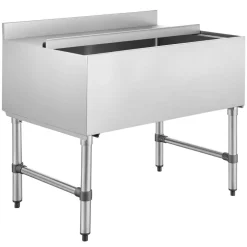 VEVOR Commercial Ice Bin, 137.4 Qt Max Capacity, 48 x 19 x 33 Inch Stainless Steel Ice Chest with Sliding Lid and Bottle Holders, Cooler Cart Cocktail Unit for Bar Restaurant Pub, NSF Certified