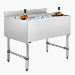 VEVOR Commercial Ice Bin, 137.4 Qt Max Capacity, 48 x 19 x 33 Inch Stainless Steel Ice Chest with Sliding Lid and Bottle Holders, Cooler Cart Cocktail Unit for Bar Restaurant Pub, NSF Certified