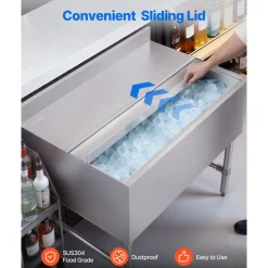 VEVOR Commercial Ice Bin, 137.4 Qt Max Capacity, 48 x 19 x 33 Inch Stainless Steel Ice Chest with Sliding Lid and Bottle Holders, Cooler Cart Cocktail Unit for Bar Restaurant Pub, NSF Certified