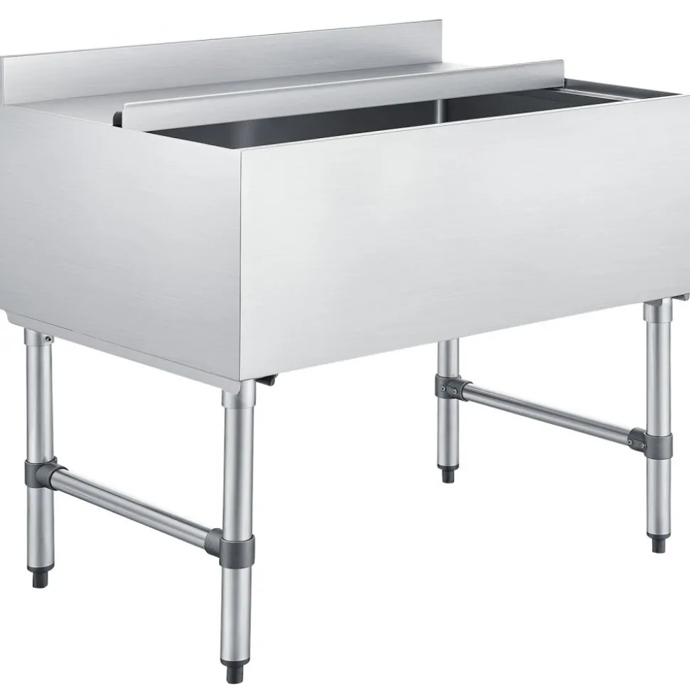 VEVOR Commercial Ice Bin, 137.4 Qt Max Capacity, 48 x 19 x 33 Inch Stainless Steel Ice Chest with Sliding Lid and Bottle Holders, Cooler Cart Cocktail Unit for Bar Restaurant Pub, NSF Certified