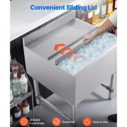 VEVOR Commercial Ice Bin, 79.9 Qt Max Capacity, 24 x 24 x 33 Inch Stainless Steel Ice Chest with Sliding Lid, 24H Long-Lasting Insulation, Cooler Cart Cocktail Unit for Bar Restaurant Pub, NSF