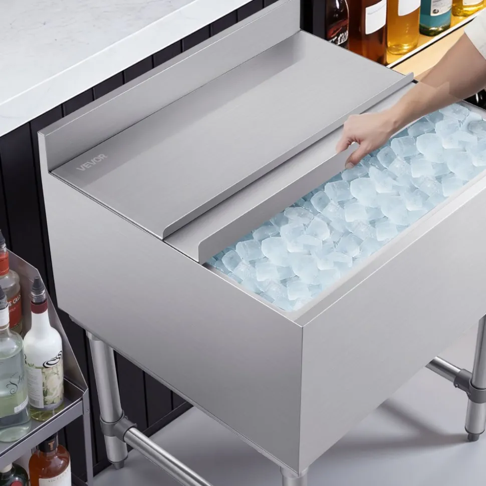 VEVOR Commercial Ice Bin, 79.9 Qt Max Capacity, 24 x 24 x 33 Inch Stainless Steel Ice Chest with Sliding Lid, 24H Long-Lasting Insulation, Cooler Cart Cocktail Unit for Bar Restaurant Pub, NSF