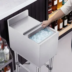 VEVOR Commercial Ice Bin, 29.6 Qt Max Capacity, 12 x 19 x 33 Inch Stainless Steel Ice Chest with Sliding Lid and Bottle Holders, Cooler Cart Cocktail Unit for Bar Restaurant Pub, NSF Certified