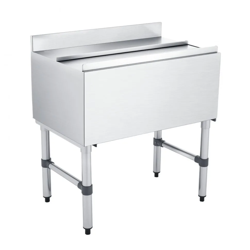 VEVOR Commercial Ice Bin, 100.7 Qt Max Capacity, 36 x 19 x 33 Inch Stainless Steel Ice Chest with Sliding Lid and Bottle Holders, Cooler Cart Cocktail Unit for Bar Restaurant Pub, NSF Certified