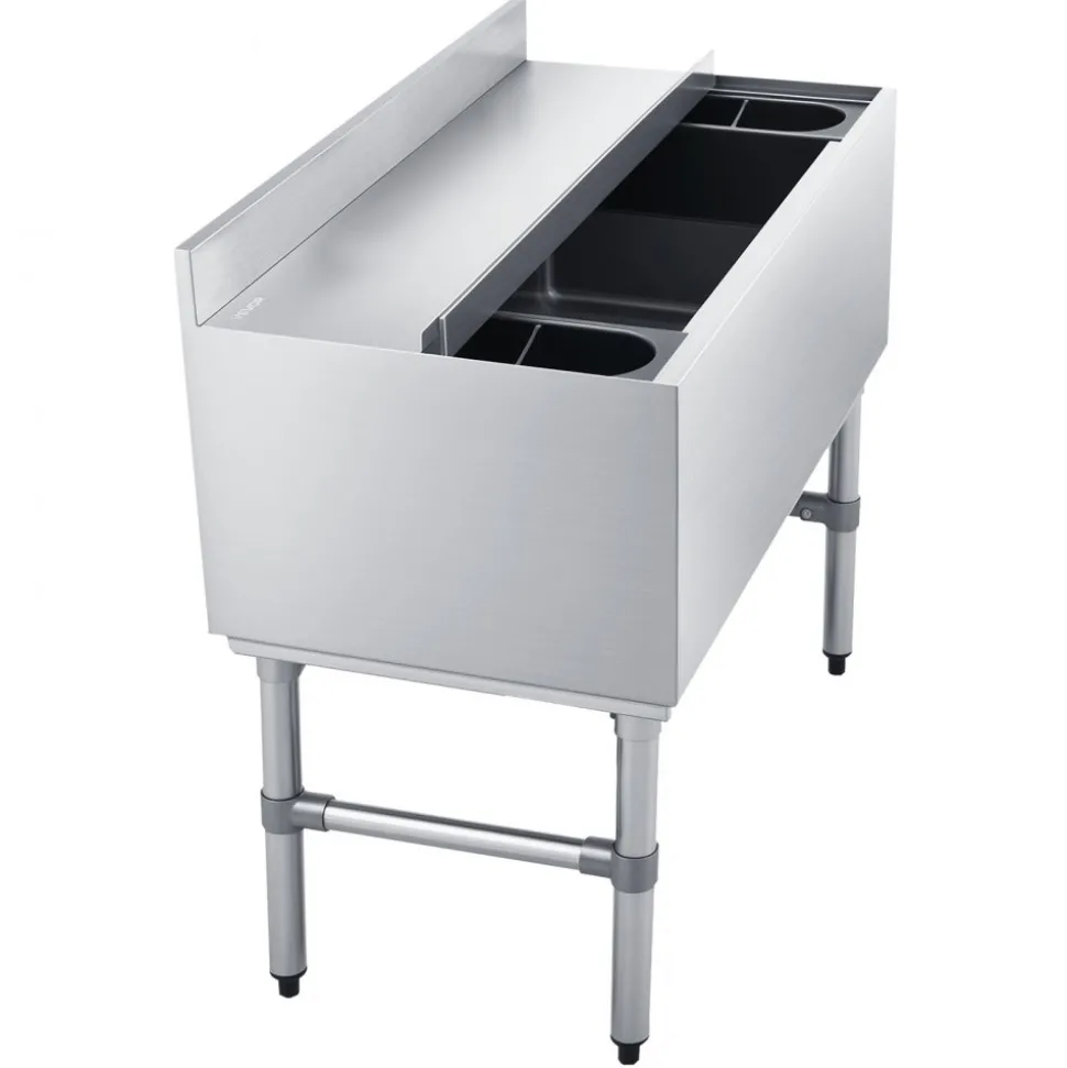 VEVOR Commercial Ice Bin, 100.7 Qt Max Capacity, 36 x 19 x 33 Inch Stainless Steel Ice Chest with Sliding Lid and Bottle Holders, Cooler Cart Cocktail Unit for Bar Restaurant Pub, NSF Certified