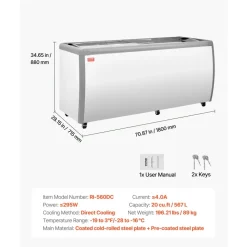 VEVOR Commercial Ice Cream Display Case, 20 Cu.ft Chest Freezer, Restaurant Gelato Dipping Cabinet Top Deep Freezer with Locking Casters, Sliding Glass Door, LED Lighting, Hold 12 Ice Cream Tubs