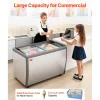 VEVOR Commercial Ice Cream Display Case, 5.4 Cu.ft Chest Freezer, -19 to 3℉ Temp Adjustable Mobile Top Deep Freezer with 2 Wire Baskets, 2 Sliding Glass Doors, Locking Casters & LED Strip Lighting