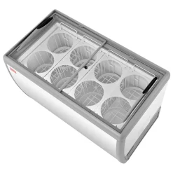 VEVOR Commercial Ice Cream Display Case, 5.4 Cu.ft Chest Freezer, -19 to 3℉ Temp Adjustable Mobile Top Deep Freezer with 2 Wire Baskets, 2 Sliding Glass Doors, Locking Casters & LED Strip Lighting